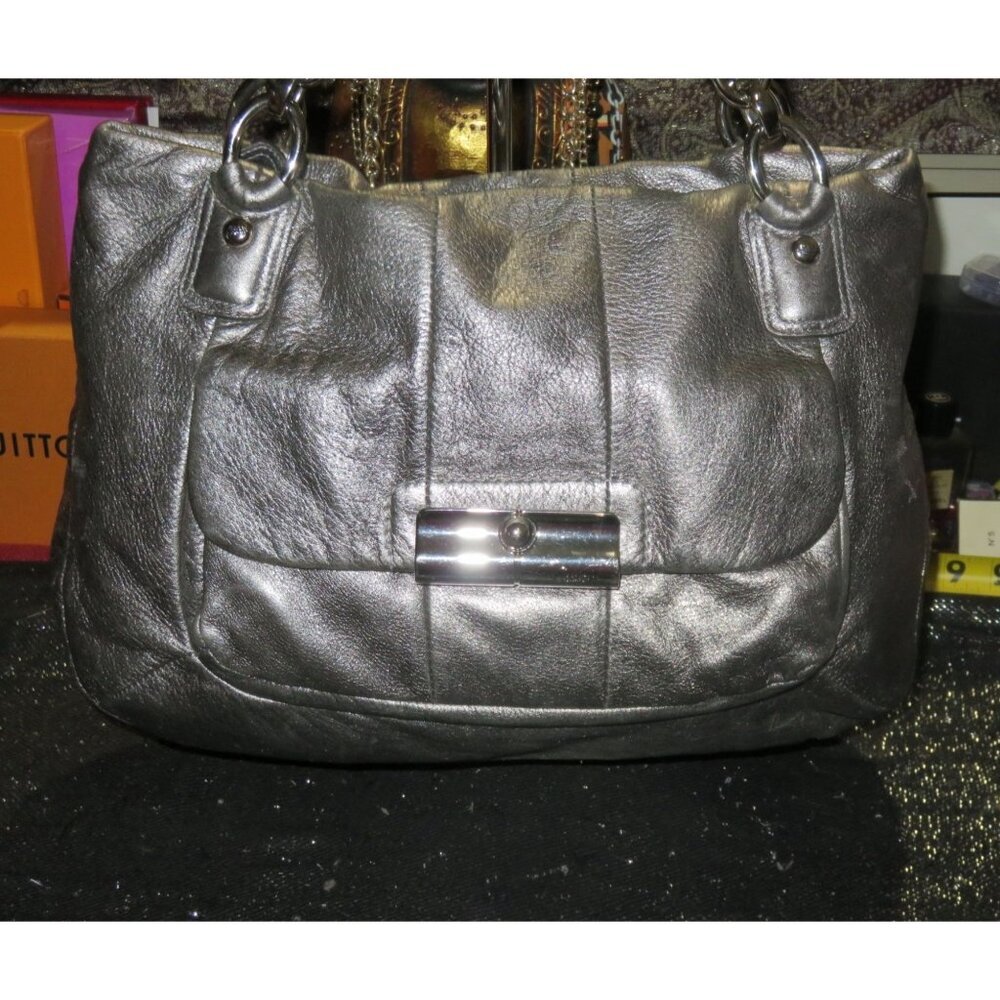 COACH 2011 Kristin Metallic Pewter Leather Front Flap Satchel Hobo Handbag 16814